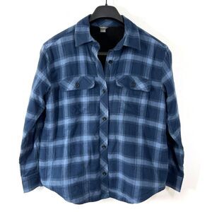 Eddie Bauer Flannel Shirt Jacket Sherpa Lined Blue Plaid Button Up Womens Medium
